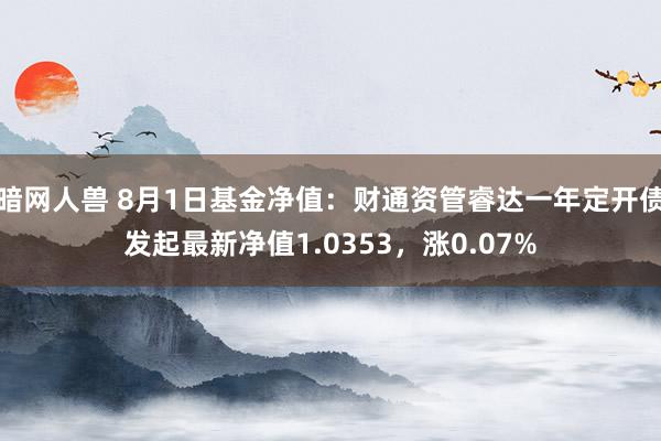 暗网人兽 8月1日基金净值：财通资管睿达一年定开债发起最新净值1.0353，涨0.07%